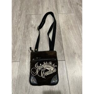 Juicy Couture Vintage Y2K Brown Suede & Leather Trim Crossbody Bag Crown Logo